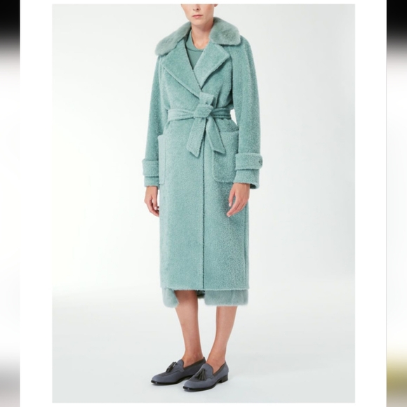 The Unbranded Brand Jackets & Blazers - Turquoise Green Longline Robe Teddy Coat With Faux Fur Trim Size S Mermaidcore